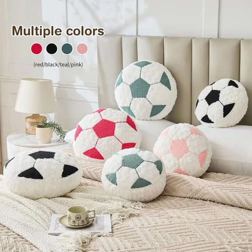 Miniatura 5 de Cojín redondo de fútbol de fútbol, suave y esponjoso, almohada decorativa de felpa para decoración de habitación (negro, 12 pulgadas)