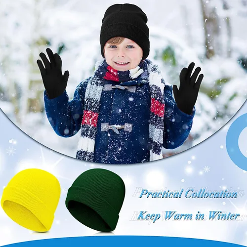 Miniatura 6 de Handepo 60 unidades de gorro y guantes de invierno para niños, sombreros de punto a granel, guantes cálidos unisex para clima frío, regalos