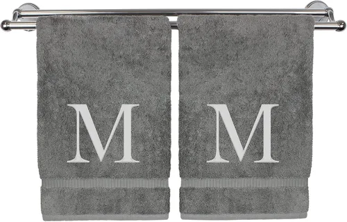 Miniatura 209 de Toalla de mano monogramada, regalo personalizado, juego de 2 - Toalla bordada con letra de bloque dorada - Extra absorbente 100% algodón turco