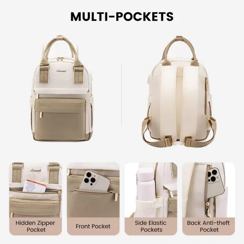 Miniatura 2 de LOVEVOOK Mini mochila para mujeres y niñas, mochila pequeña con puerto USB, linda mochila de moda para el trabajo, viajes y la escuela, caqui