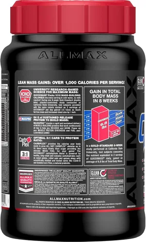 Miniatura 2 de ALLMAX QUICKMASS, Vainilla, 3.5 libras, catalizador de ganancia de masa rápida, hasta 2.26 oz de proteína por porción, proporción 3:1