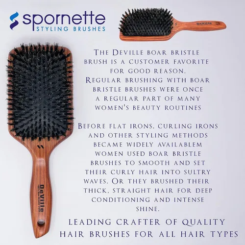 Miniatura 8 de Spornette Deville Cushion Paddle Brush - Cepillo de cerdas de jabalí con mango de madera, para alisar, alisar, desenredar, peinar y cepillar