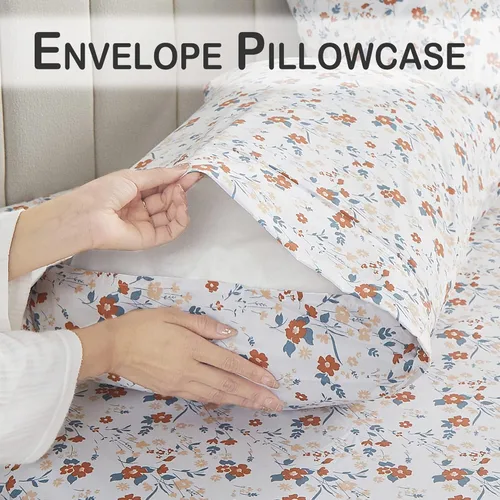 Miniatura 5 de Softan Sábanas de flores naranjas para cama de tamaño King, sábanas estampadas con estampado floral – Sábanas bajeras de microfibra suave