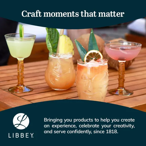 Miniatura 6 de Libbey Juego de 4 vasos altos para cóctel Tiki de bambú, vasos icónicos de 16 oz, vasos modernos para cócteles Highball Bambú Tiki