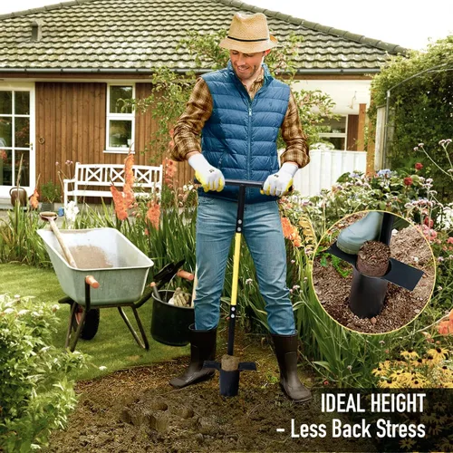 Miniatura 3 de Jardineer Herramienta de maceta de bulbos, tapón de césped de mango largo con base dentada, trasplantador automático de bulbos pequeños para Juego