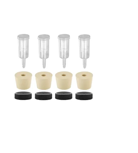North Mountain Supply Tapón de goma perforado de 3 piezas, tapón de goma perforado 6.5 y tapa de plástico negro de 1.496 pulgadas, paquete de 4