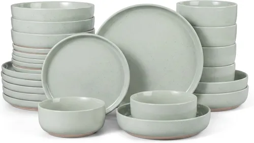 Miniatura 31 de HaWare Juego de vajilla de gres, juego de platos y tazones de 12 piezas para 4, juego de vajilla para casa restaurante, blanco lechoso moteado