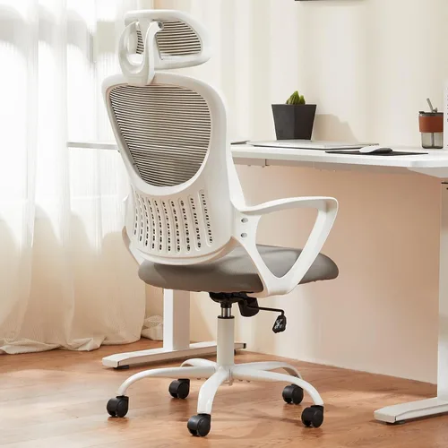 Miniatura 11 de Sweetcrispy Silla de escritorio para computadora de oficina, ergonómica, con respaldo alto, de malla, con ruedas y reposacabezas ajustables, cómodo