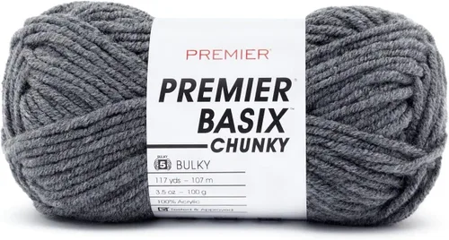Premier Yarns Basix Hilo Chunky Grueso, Perfecto para Elaborar Proyectos Rápidos, Peso Voluminoso, Hilo Acrílico, Acero, 3.5 onzas, 117 yardas