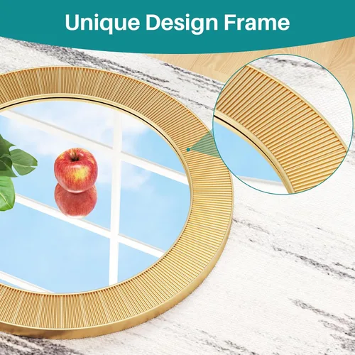 Miniatura 5 de Espejo de pared dorado redondo grande – Espejo de marco de diseño acanalado texturizado de 31 pulgadas, moderno espejo de acento de rayos solares