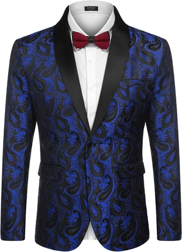 COOFANDY Chaqueta de esmoquin floral para hombre, chal de cachemira, con solapa, chaqueta para cena, graduación, boda