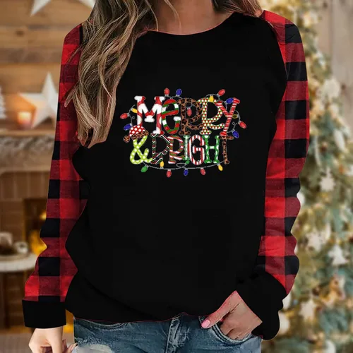 Miniatura 2 de MRGIINRI Suéter feo de Navidad para mujer 2023 invierno cálido raglán manga larga sudaderas Buffalo Plaid Navidad Tops