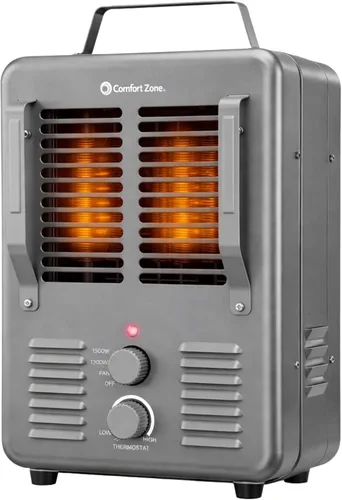 Comfort Zone Calentador eléctrico portátil utilitario estilo Milkhouse de 1,500 vatios con termostato ajustable, protección contra Gris