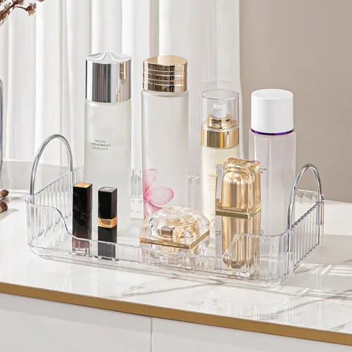 Miniatura 5 de Bandeja organizadora transparente para tocador, 1 nivel para encimera de baño, cuidado de la piel y maquillaje, artículos de tocador, lociones