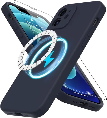 Miniatura 44 de DEENAKIN Funda magnética de silicona para iPhone 12 Pro con protector de pantalla, compatible con MagSafe, protección de cámara, funda protectora