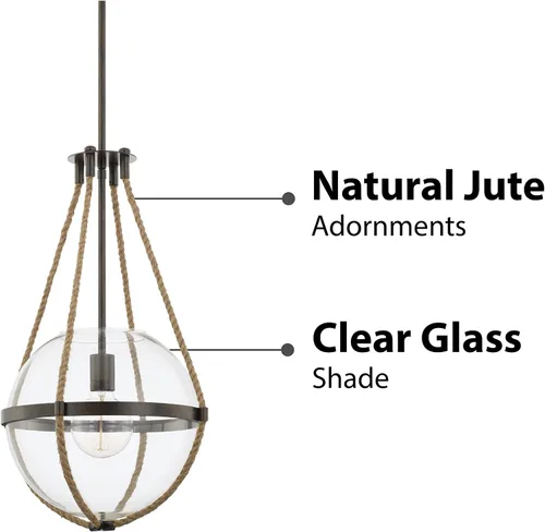 Miniatura 4 de Capital Lighting 327413NG Beaufort - Bata costera de yute natural con colgante de globo de vidrio transparente, 1 luz de 100 vatios, 23 pulgadas