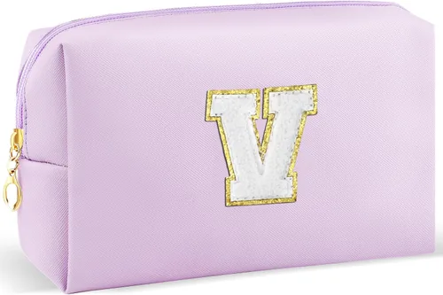 Miniatura 63 de URSKYTOUS Regalos para niñas, bolsa de maquillaje con inicial, bolsa de cosméticos personalizada con cremallera, bonita bolsa de aseo de viaje, Azul
