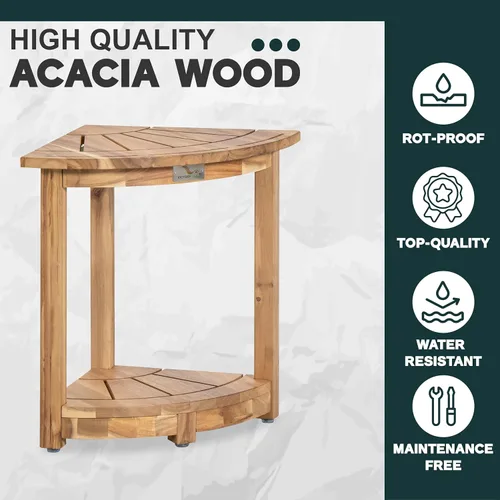 Miniatura 7 de VICTORY RELAX Estante esquinero de madera de acacia para ducha interior, banco de ducha impermeable y reposapiés para afeitarse las piernas, asiento