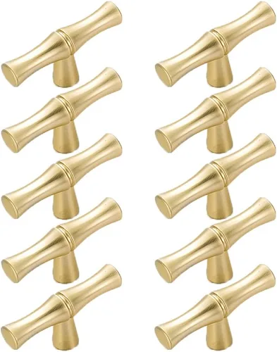 10 pomos de gabinete de un solo agujero, forma de bambú, para cocina, armario, armario, cajón, manijas de puerta, color dorado Oro