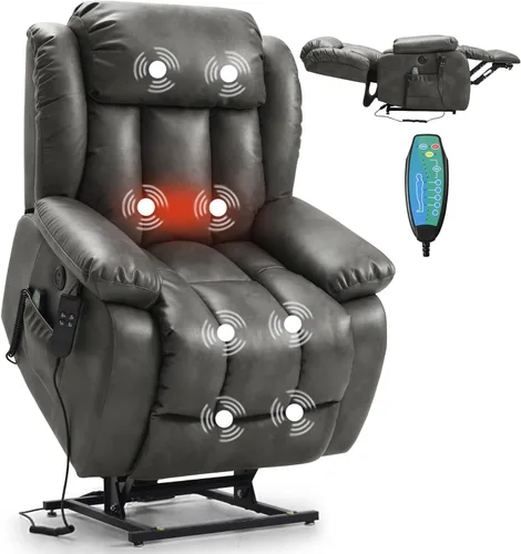 Miniatura 14 de PARKOL Silla reclinable eléctrica para ancianos y personas mayores, sillón reclinable eléctrico de cuero transpirable con masaje por vibración