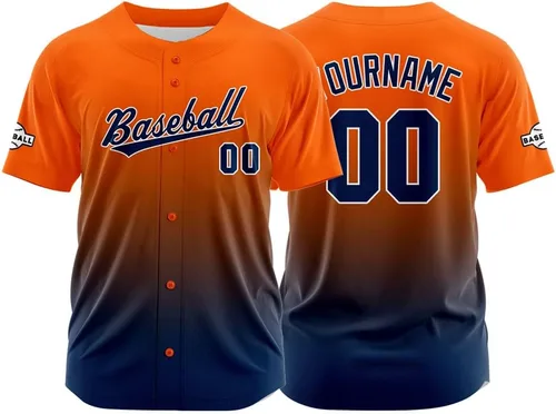 Miniatura 26 de Camiseta de béisbol con degradado personalizado, nombre, número y logotipo personalizados para hombres, mujeres y niños