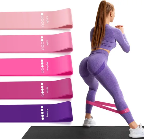Miniatura 7 de Bandas de resistencia para entrenamiento, bandas de ejercicio de resistencia de 5 niveles con bolsa tejida, bandas para entrenamiento de mujeres