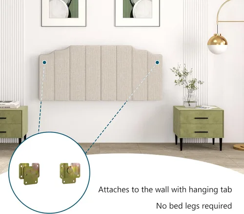 Miniatura 4 de Befurtori Cabecera tamaño Queen solamente, cabecera de lino para montar en la pared tamaño Queen/Full para cama ajustable, diseño moderno de canal