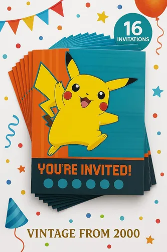 American Greetings Corp. Invitaciones de fiesta de Pokémon vintage, 16 unidades, diseño Pikachu, tarjetas de cumpleaños