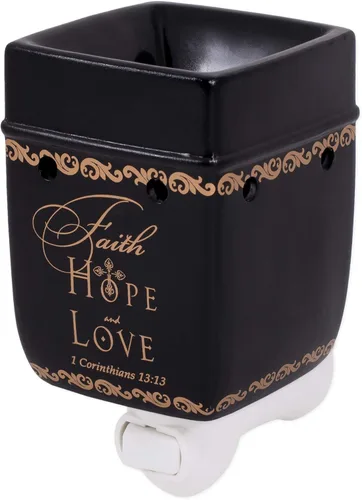 Elanze Designs - Vela eléctrica de cerámica eléctrica con calentador de aceite con texto en inglés “Faith Hope Love 1 Corinthians 13:13”
