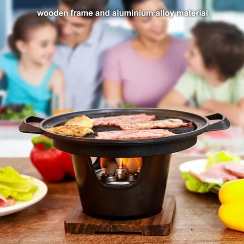 Miniatura 3 de Parrilla de carbón, parrilla de carbón portátil Hibachi japonesa con base de madera, 8.46 x 6.89 x 5.31 pulgadas, parrilla portátil sin humo