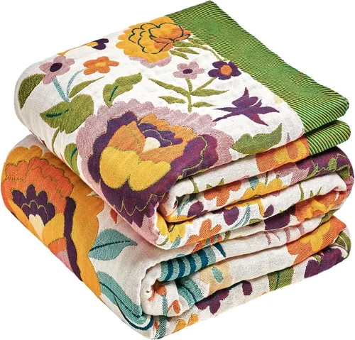 Miniatura 23 de Manta Decorativa Bohemia - Mantas Decorativas de Algodón 100% Suave y Transpirable, 50"x60" Colcha de Algodón Muselina Ligera de 4 Capas, Estampado