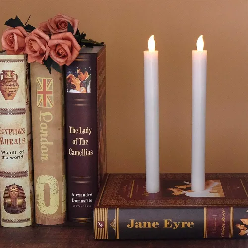 Miniatura 2 de Velas cónicas parpadeantes sin llama rosadas que funcionan con pilas con control remoto de 10 teclas y temporizador, paquete de 6 velas LED de cera
