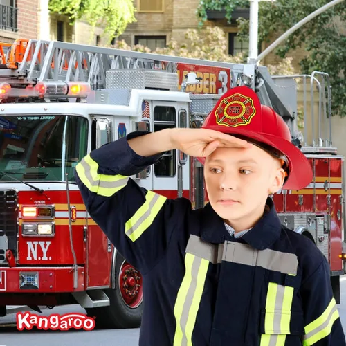 Miniatura 9 de Kangaroo Sombrero de bombero, juguete de simulación, disfraz de bombero de plástico, sombrero rojo, accesorios para casco de fuego, perfecto