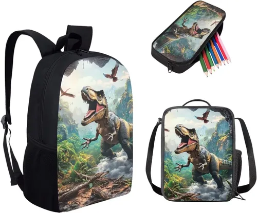 Miniatura 145 de HUGS IDEA Juego de 3 bolsas escolares con aislamiento térmico para el almuerzo, estuche para lápices