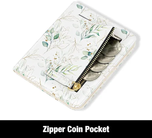 Miniatura 4 de Rouidr Billetera para mujer, cartera pequeña y delgada con RFID para mujer, bonito bolsillo de cuero plegable para tarjetas de crédito, mini Hoja