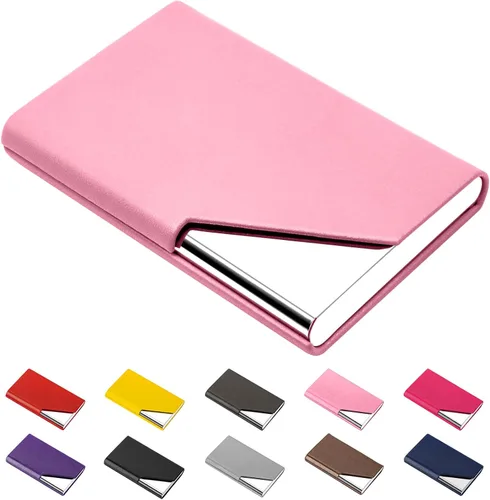 Miniatura 10 de Padike Soporte para tarjetas de visita, funda de cuero mejorada, tarjetero de bolsillo para hombres o mujeres, soporte delgado de metal para Y-BU