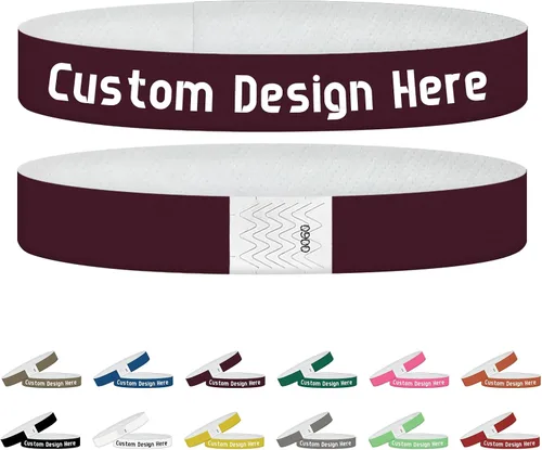 Miniatura 15 de Pulseras para eventos, pulseras personalizadas de 3/4 pulgadas, pulseras de papel personalizadas para fiestas, 100 unidades con texto, logotipo, Oro