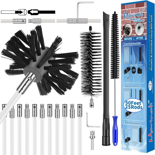 Miniatura 10 de Kit de limpieza para salida de ventilación de secadora de 60 pies - Sistema de bloqueo con botón cromado, se extiende hasta 60 pies, quita pelusa