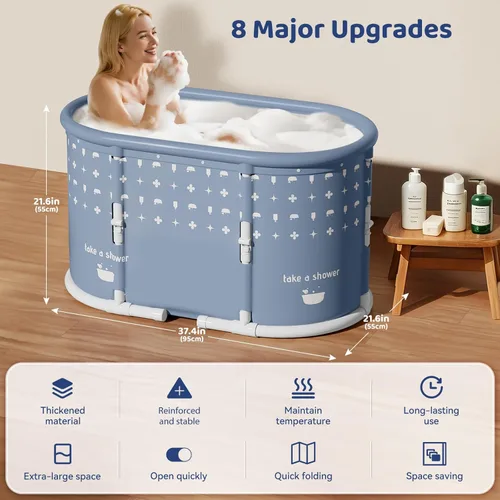 Miniatura 3 de Bañera portátil, bañera plegable sin instalación, bañeras de ducha independientes con cojín, bañera de hidromasaje plegable, bañera de agua caliente