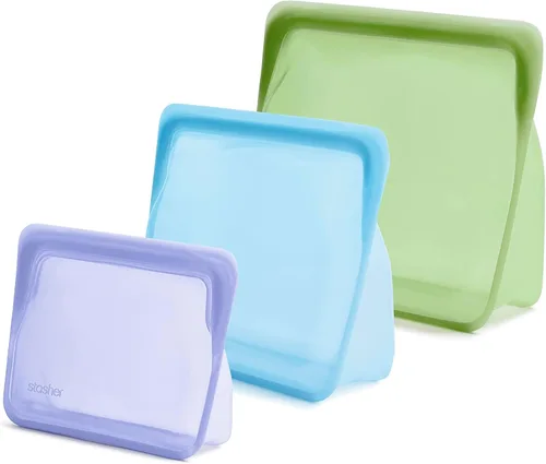 Miniatura 11 de Bolsas de almacenamiento de alimentos reutilizables de silicona Stasher Premium, paquete de 3, multiusos, bolsas de almacenamiento de alimentos