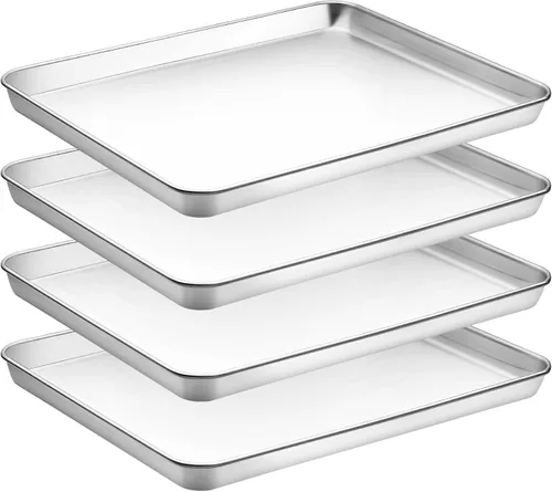CEKEE Juego de 4 Bandejas para Hornear de Acero Inoxidable, Gran Bandeja para Hornear y Galletas y Bandeja para Horno, Media Bandeja, Tamaño 18 x 13