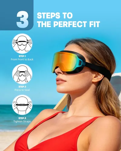 Miniatura 8 de Aegend Gafas de natación para adultos, paquete de 2 unidades, sin marco, 180°, visión amplia, antiniebla, UV, a la moda, para hombres y mujeres