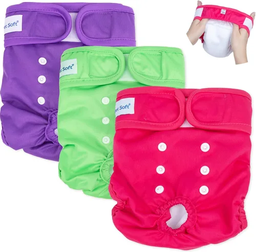 Miniatura 9 de Pet Soft Pañales lavables para hembra (paquete de 3) – Pañales para perras, cómodos pañales reutilizables para perritos en período de calor (Flor, L)