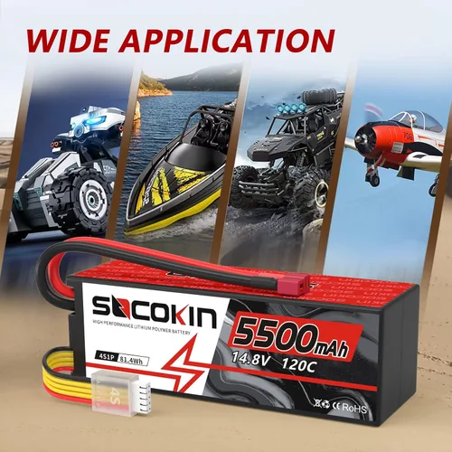 Miniatura 5 de 4S Lipo Battery 5500mAh 14.8V 120C Batería Lipo con enchufe T Deans Estuche rígido para RC Car Truck Tank RC Buggy Truggy RC Model Racing Hobby