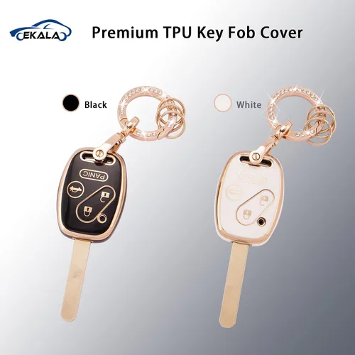 Miniatura 6 de EKALA Funda para llavero Honda con llavero brillante, 4 botones, carcasa de TPU suave, protector de llavero de oro negro compatible con Honda Accord