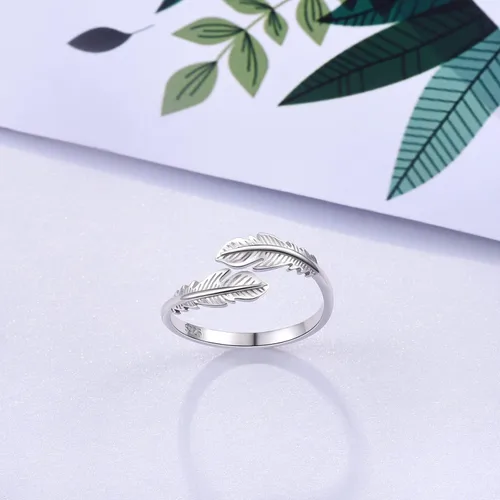 Miniatura 4 de Anillo de plumas inspirador, joyería de plata de ley 925 con hojas ajustables y delicadas, anillos abiertos para mujeres, adolescentes y niñas