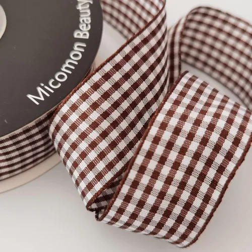 Miniatura 6 de Cinta de cuadros a cuadros vichy marrón 25 yardas cada rollo 100% poliéster (1 pulgada, marrón)
