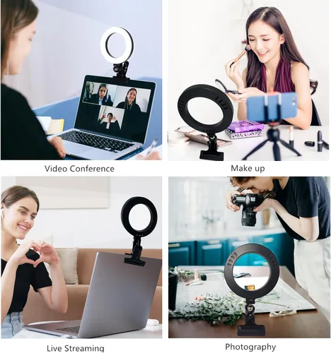 Miniatura 3 de Anillo de luz de 6.3 pulgadas con soporte de abrazadera para laptop, luz de cámara web con 3 modos de luz y 10 niveles regulables para computadora