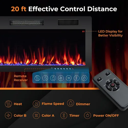 Miniatura 5 de GOFLAME Chimenea eléctrica de 40 pulgadas empotrada y montada en la pared, calentador eléctrico de chimenea de 750 W/1500 W con control remoto