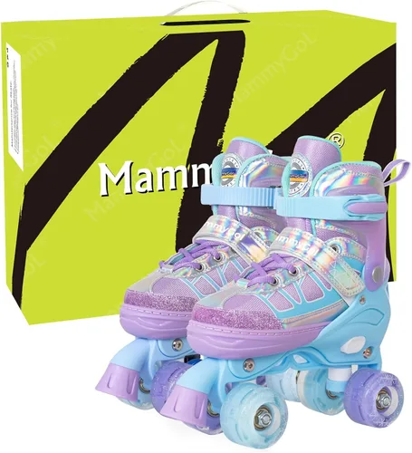 Miniatura 6 de MammyGol Roller Skates for Kids Boys Girls, Adjustable Quad Skates with Light Up Wheels for Toddler Little Kids Ages 6-12, Beginners Outdoor Sports